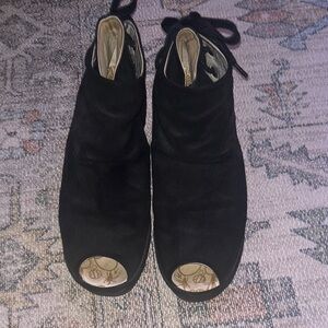 Fly London Black Suede Peep-Toe Ankle Boots